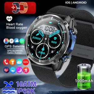Smartwatch męski outdoor z GPS, mapami offline i wodoodpornością 10ATM Czarny