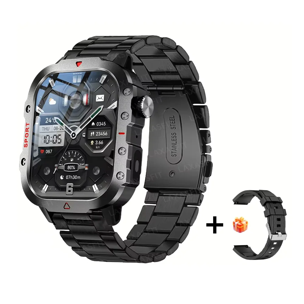 Smartwatch męski LAXASFIT 2026 z ekranem LED i sterowaniem głosem Czarny