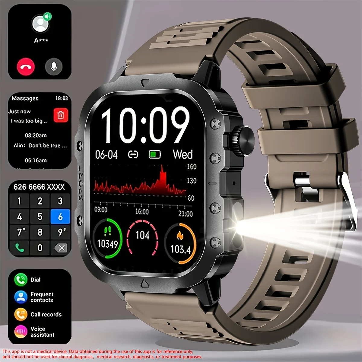 Smartwatch męski LAXASFIT 2026 z ekranem LED i sterowaniem głosem Brązowy