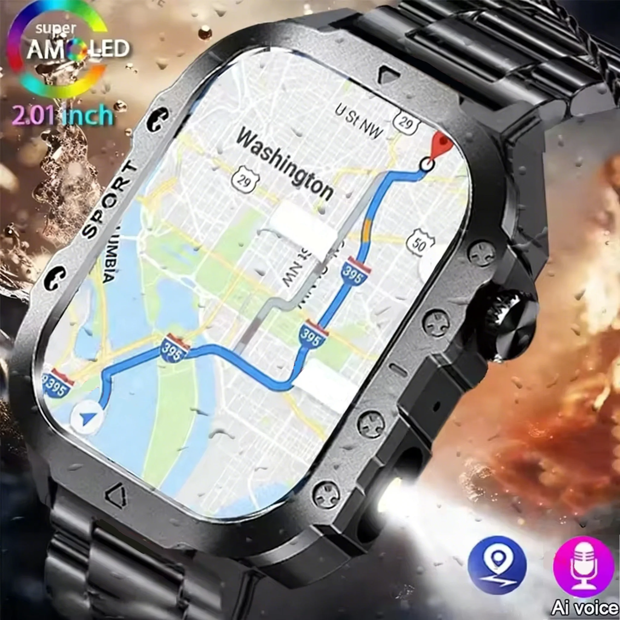Smartwatch męski LAXASFIT 2026 z ekranem LED i sterowaniem głosem New gr22bkszstrap