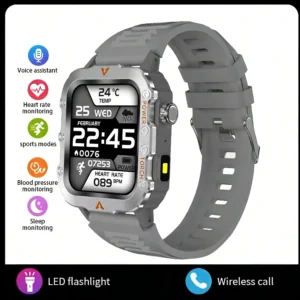 Smartwatch męski LAXASFIT 2026 z ekranem LED i sterowaniem głosem Q11 silvery