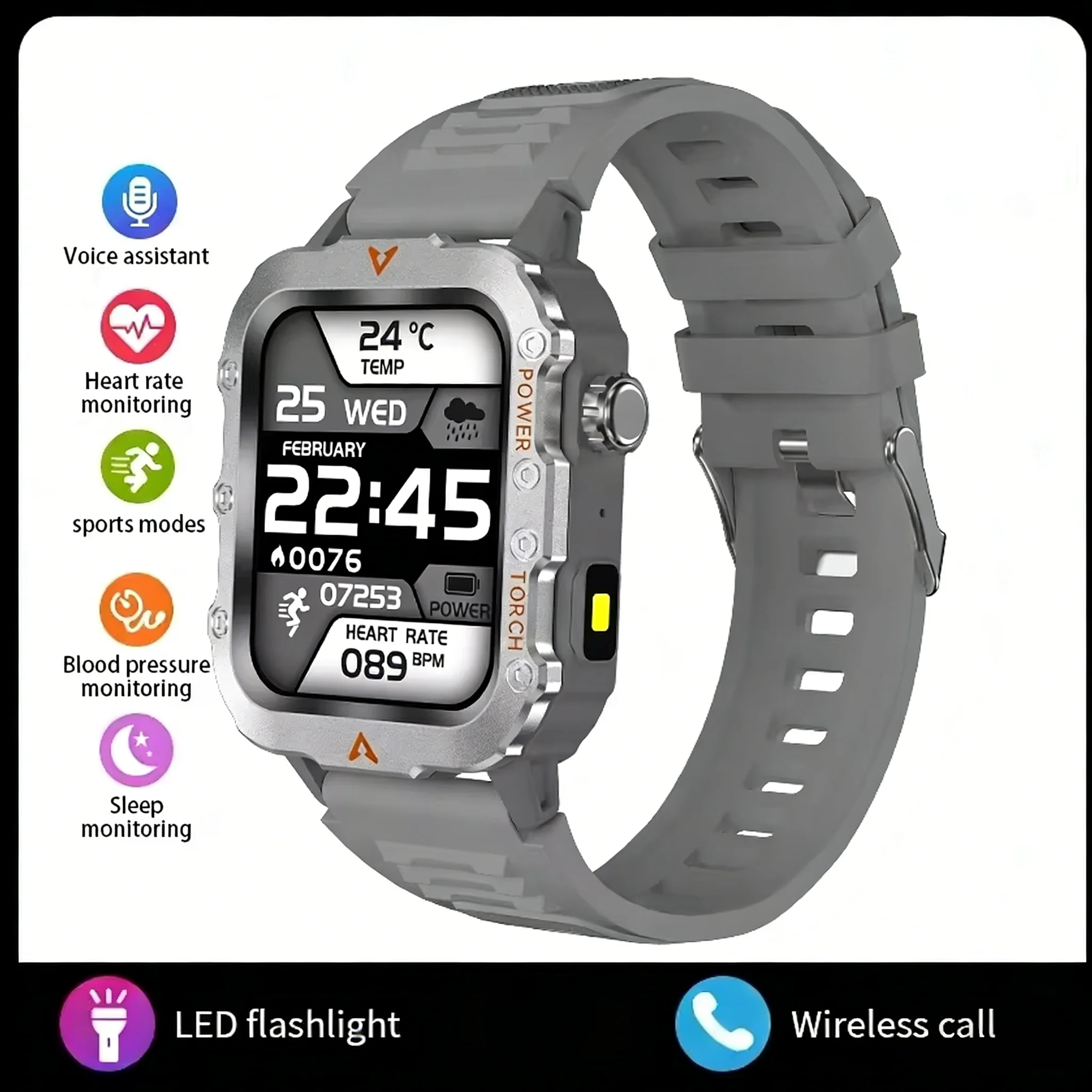 Smartwatch męski LAXASFIT 2026 z ekranem LED i sterowaniem głosem Q11 silvery
