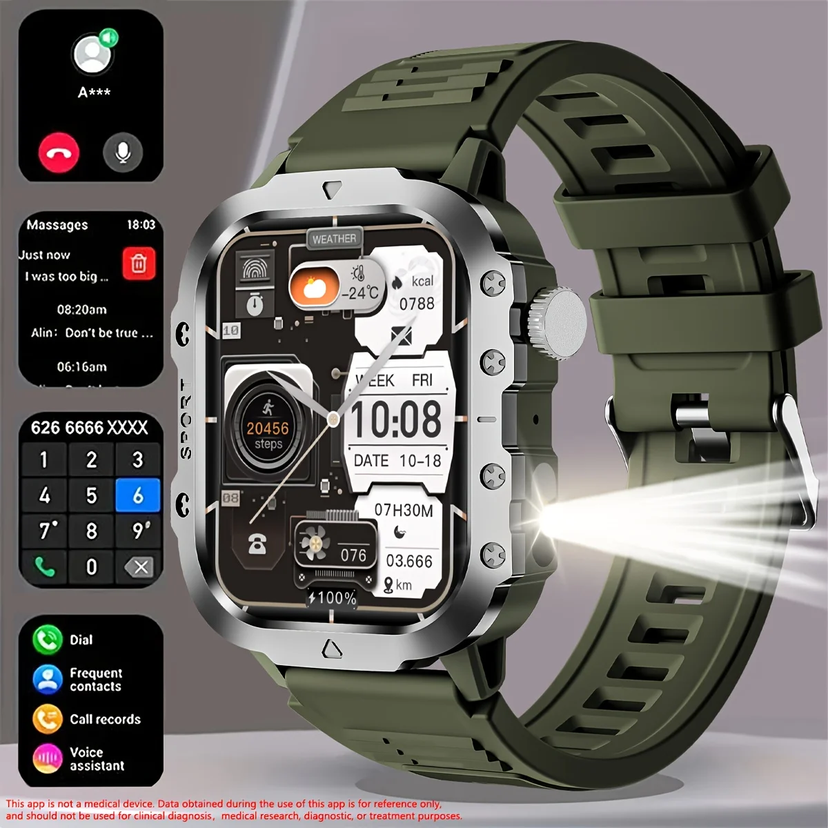 Smartwatch męski LAXASFIT 2026 z ekranem LED i sterowaniem głosem Zielony