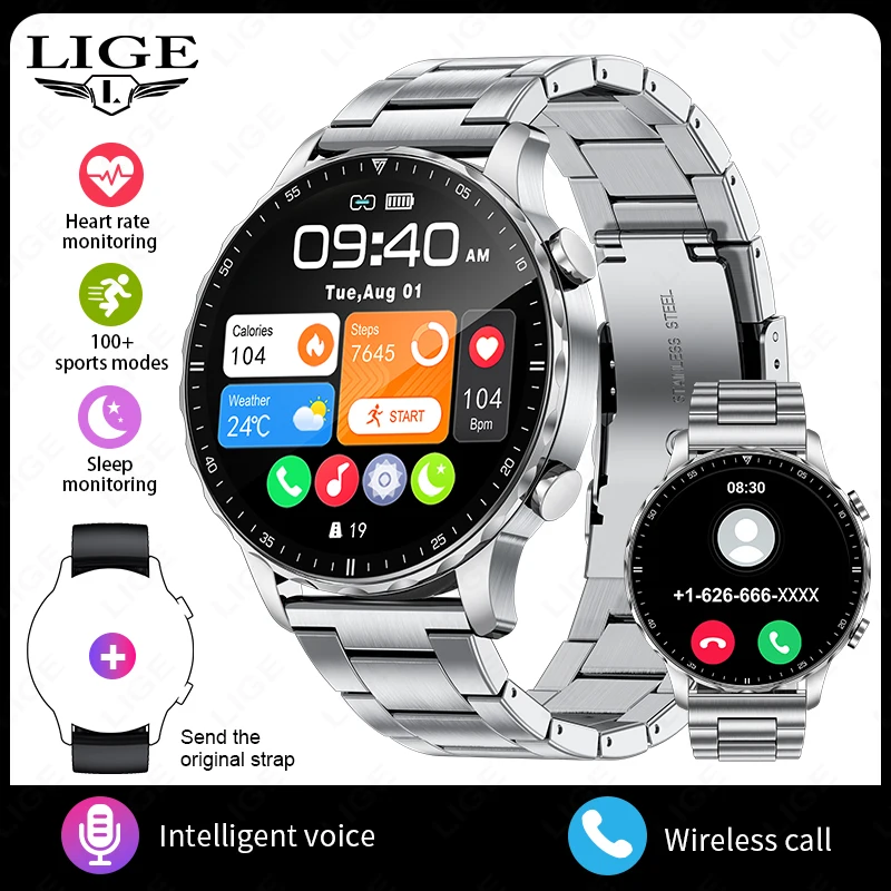 Smartwatch męski LIGE outdoor z ekranem HD 1.85 i pomiarem tętna Steel sliver