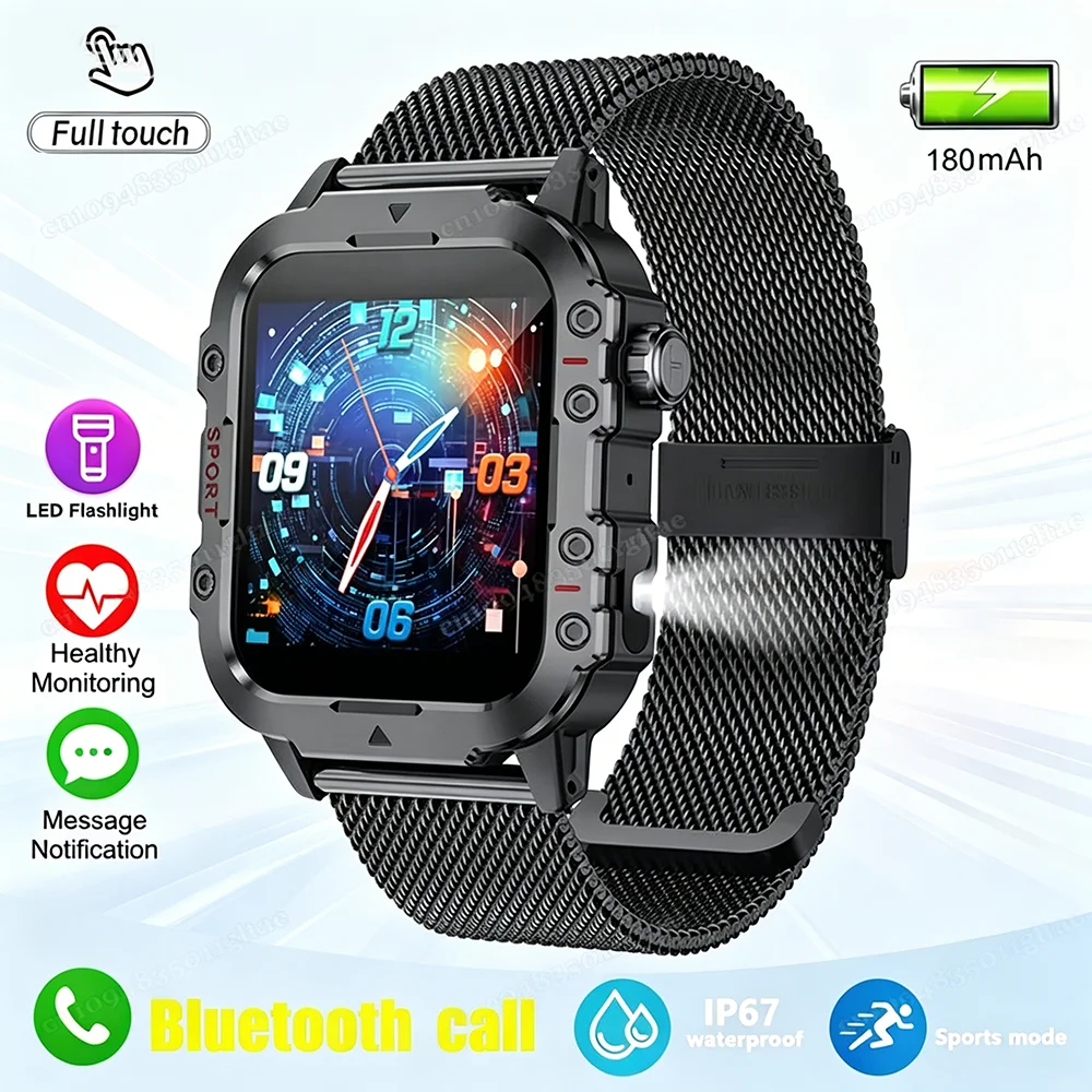 Smartwatch męski militarny z GPS i latarką, wodoodporny 1.44 bk22milan