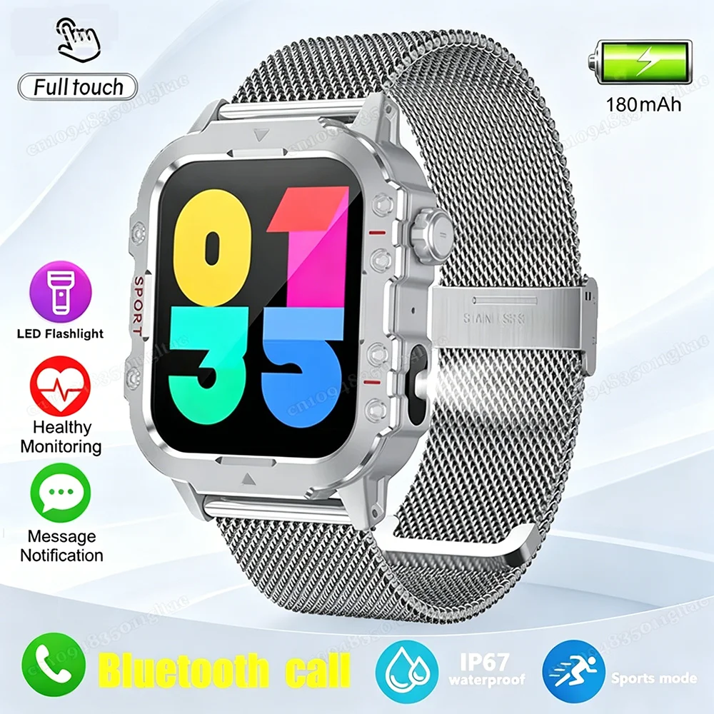 Smartwatch męski militarny z GPS i latarką, wodoodporny 1.44 silver22milan
