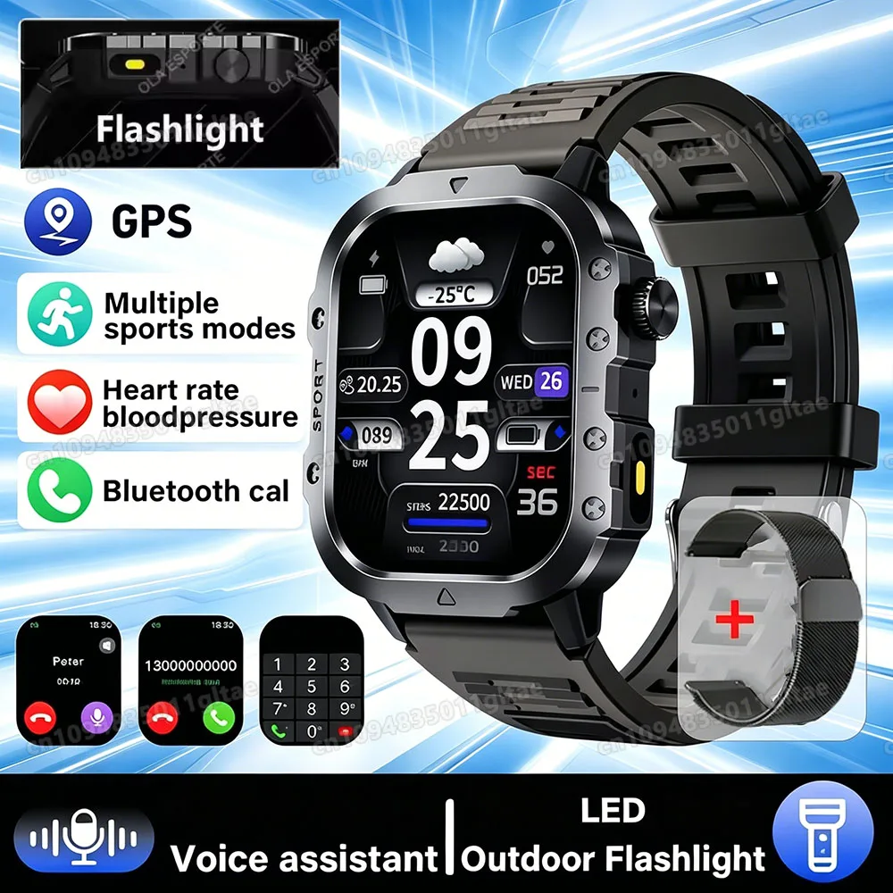 Smartwatch męski militarny z GPS i latarką, wodoodporny 2.01 bk22milan