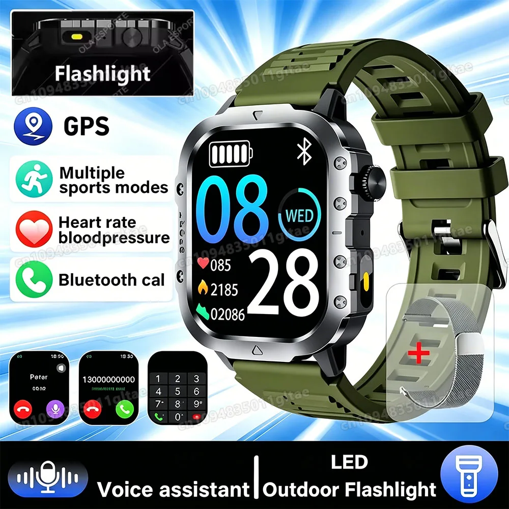 Smartwatch męski militarny z GPS i latarką, wodoodporny 2.01 gr22whmilan