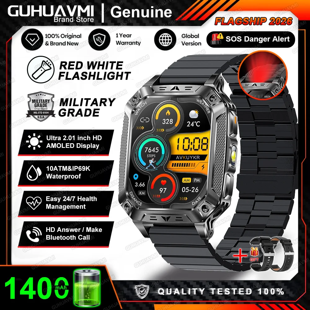 Smartwatch męski outdoor z GPS i baterią 1400mAh Czarny