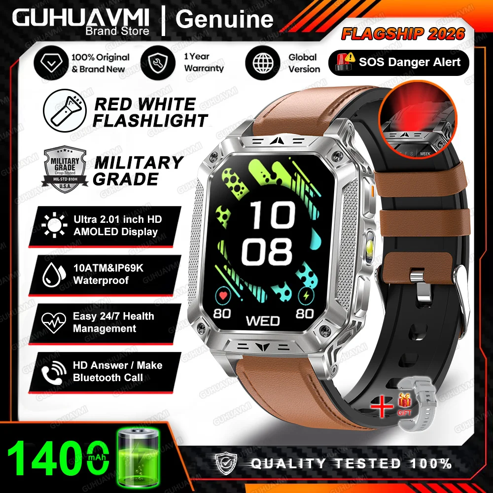 Smartwatch męski outdoor z GPS i baterią 1400mAh Brązowy