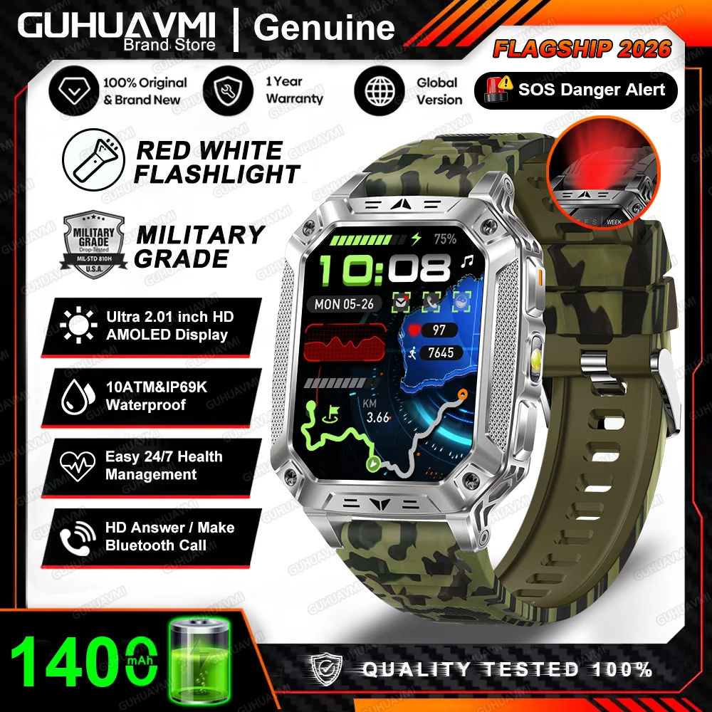 Smartwatch męski outdoor z GPS i baterią 1400mAh Zielony