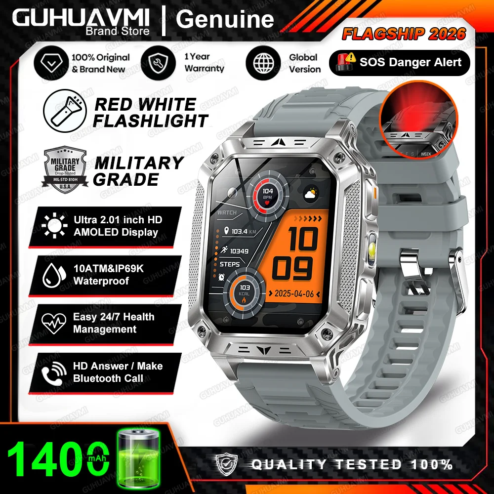Smartwatch męski outdoor z GPS i baterią 1400mAh Szary