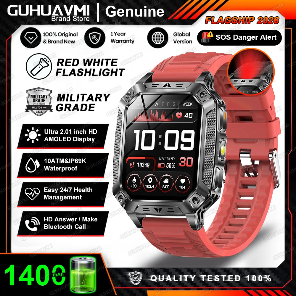 Smartwatch męski outdoor z GPS i baterią 1400mAh Czerwony