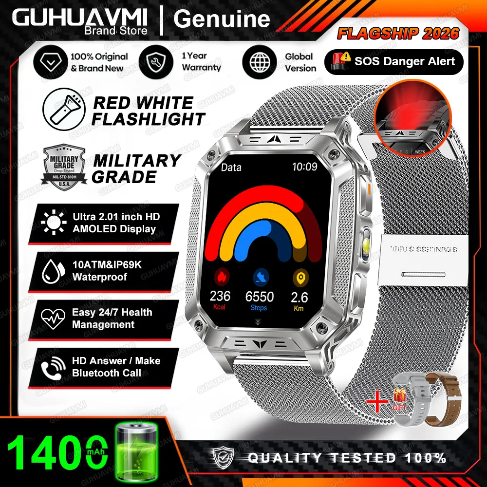 Smartwatch męski outdoor z GPS i baterią 1400mAh Srebrny
