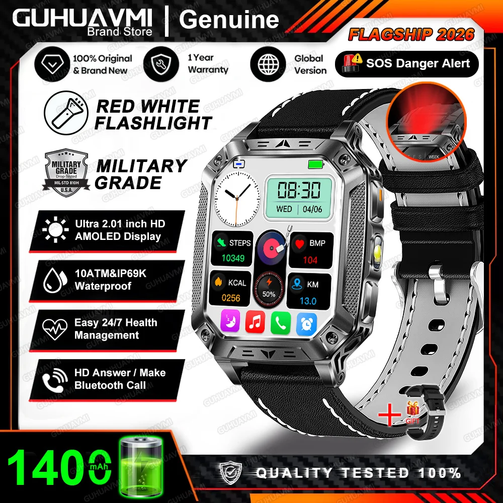 Smartwatch męski outdoor z GPS i baterią 1400mAh Starlight leather