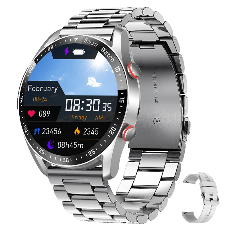 Smartwatch męski sportowy z funkcją dzwonienia i pomiarem EKG Srebrny