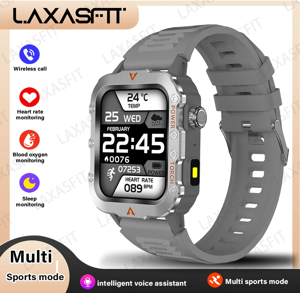 Smartwatch męski sportowy z latarką LED i monitorem zdrowia Silvery