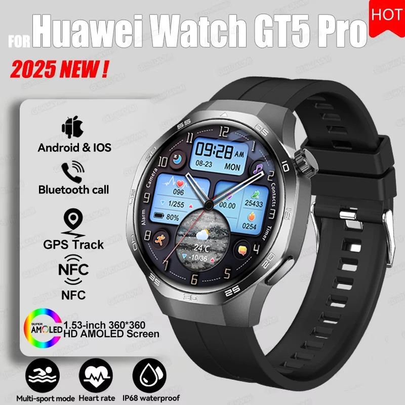 Smartwatch męski Watch 5 Pro z GPS, NFC i ekranem AMOLED Czarny