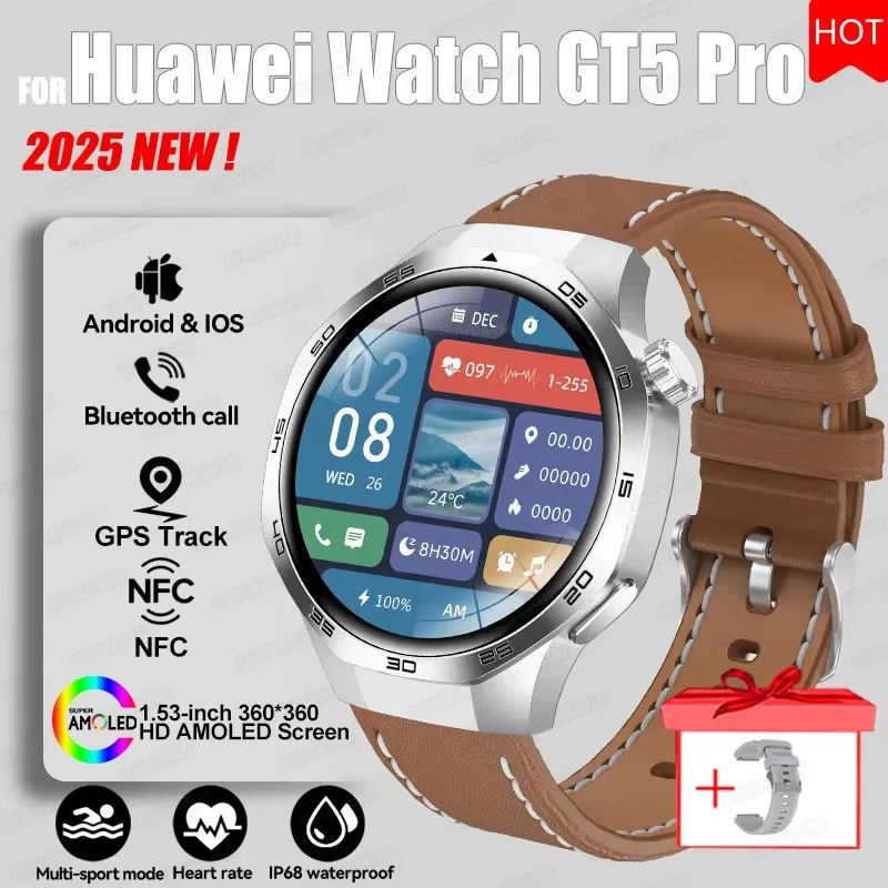 Smartwatch męski Watch 5 Pro z GPS, NFC i ekranem AMOLED Brązowy