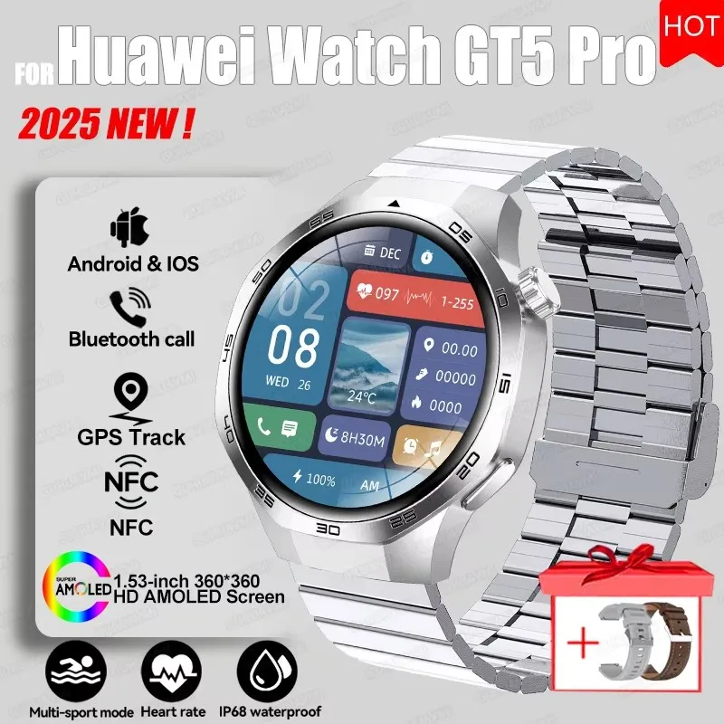 Smartwatch męski Watch 5 Pro z GPS, NFC i ekranem AMOLED Srebrny
