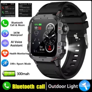 Smartwatch męski wojskowy z GPS, pomiarem ciśnienia i połączeniami Bluetooth Czarny