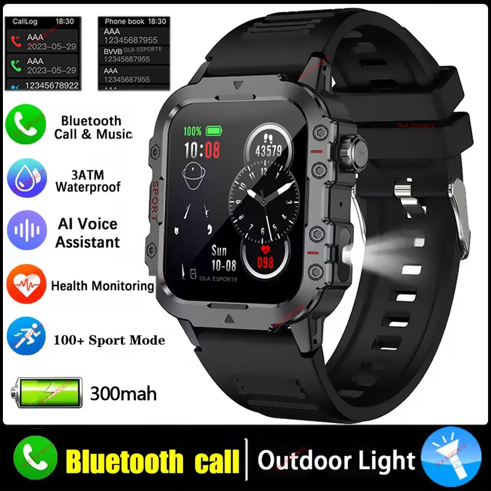Smartwatch męski wojskowy z GPS, pomiarem ciśnienia i połączeniami Bluetooth Czarny