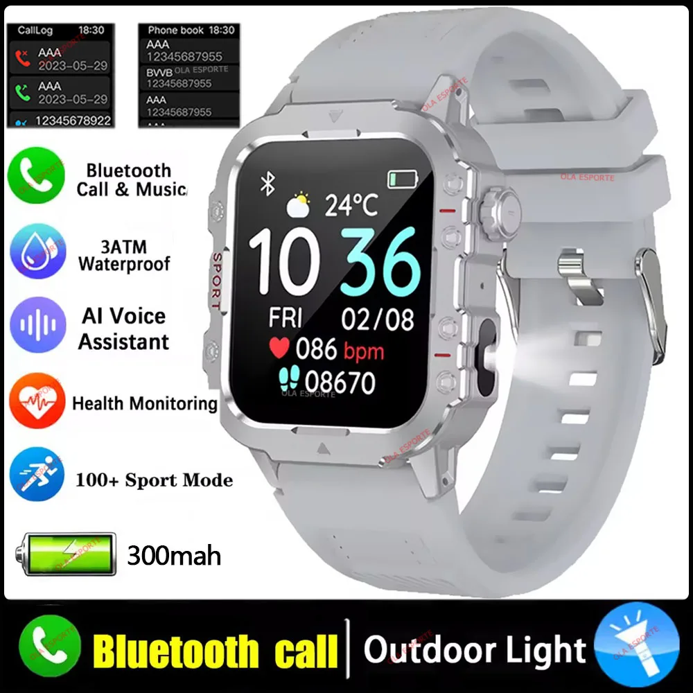 Smartwatch męski wojskowy z GPS, pomiarem ciśnienia i połączeniami Bluetooth Brązowy