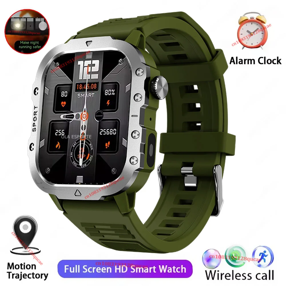 Smartwatch męski wojskowy z GPS, pomiarem ciśnienia i połączeniami Bluetooth Zielony