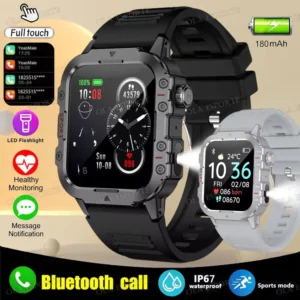 Smartwatch męski wojskowy z latarką LED IP68 i ekranem 1.44 1bk1silver
