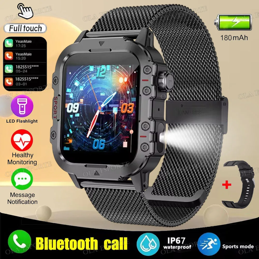 Smartwatch męski wojskowy z latarką LED IP68 i ekranem 1.44 Bk22milan