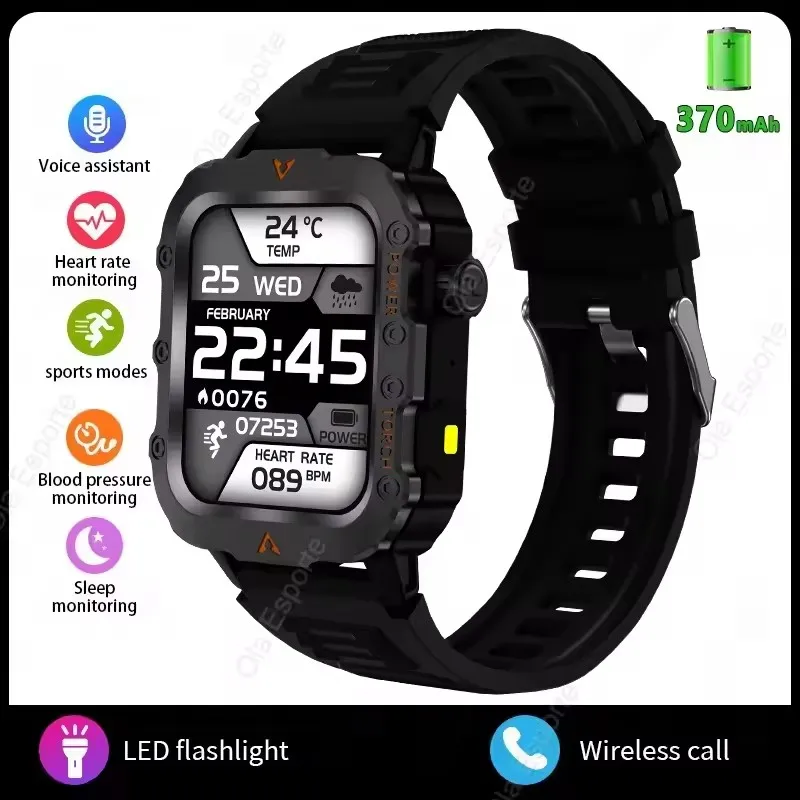 Smartwatch militarny GPS z Bluetooth i monitorem zdrowia Czarny