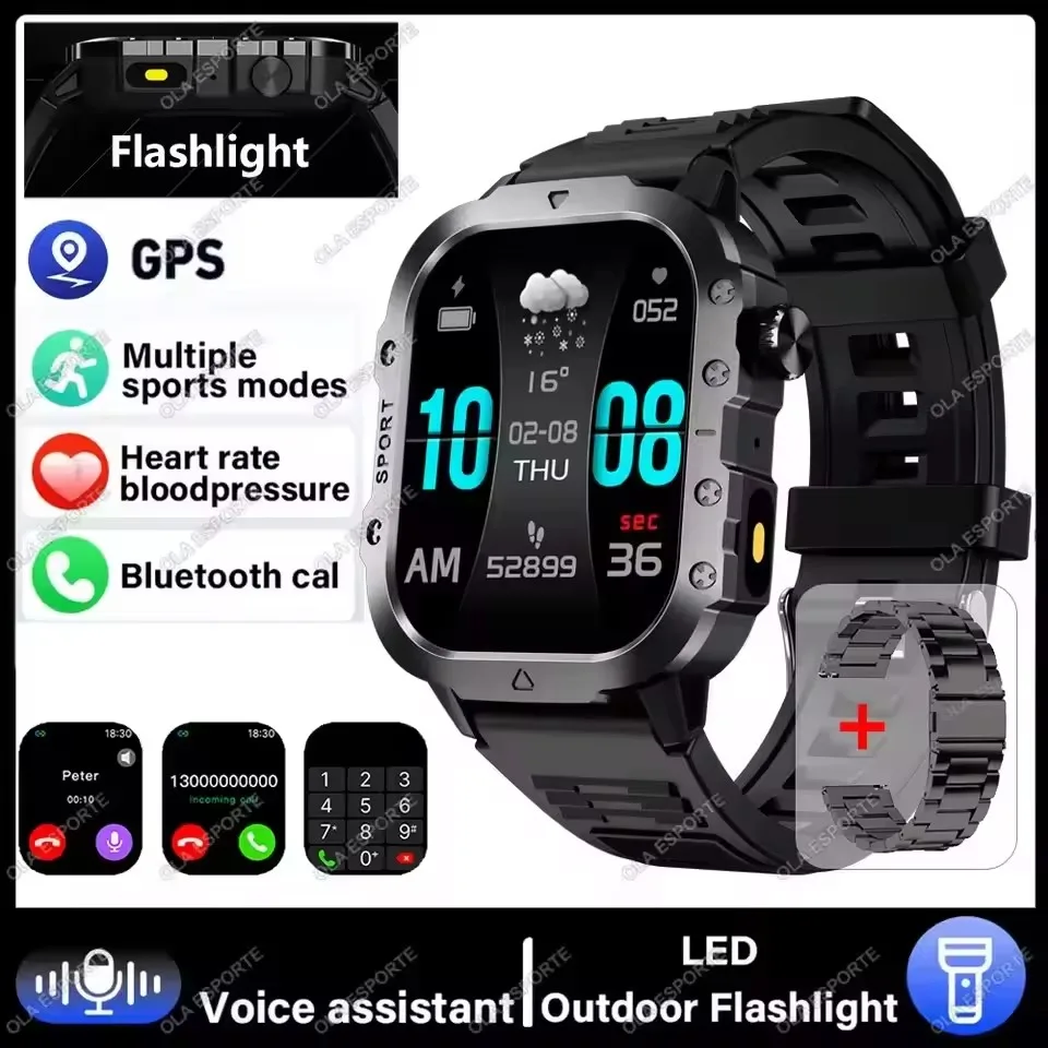 Smartwatch militarny GPS z Bluetooth i monitorem zdrowia New bk22szstrap
