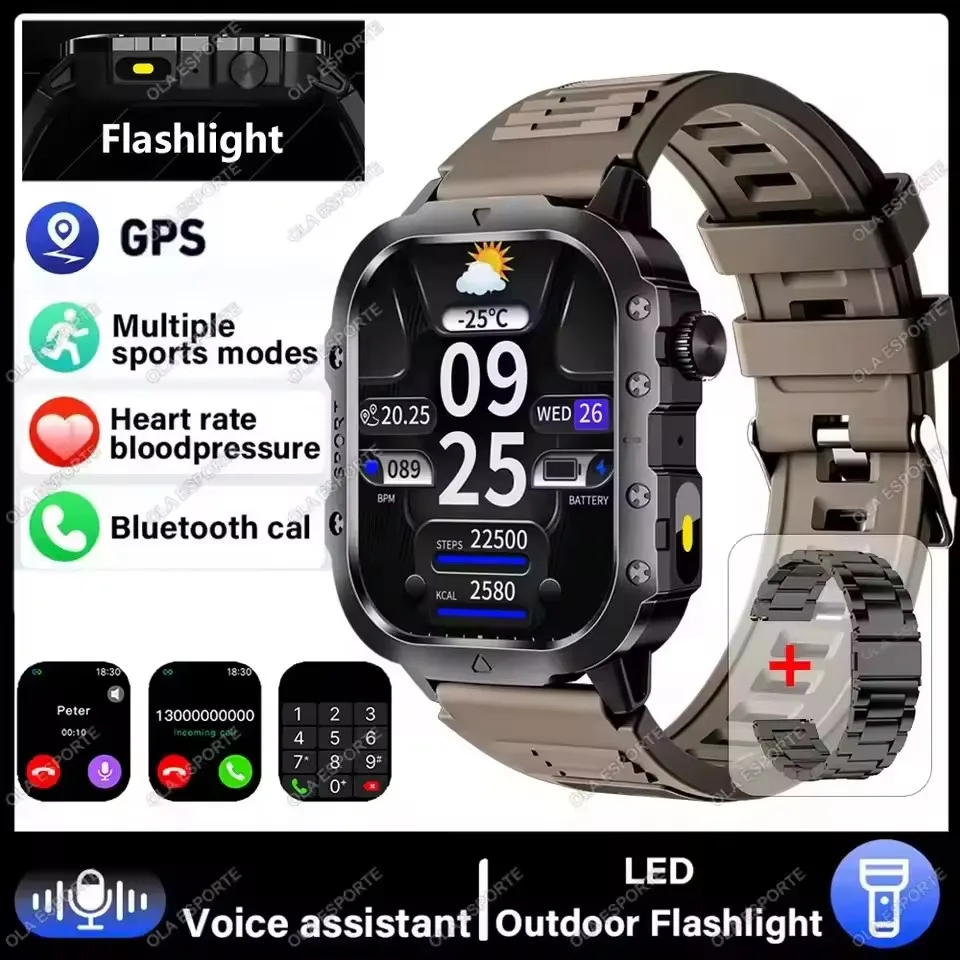 Smartwatch militarny GPS z Bluetooth i monitorem zdrowia New br22bkszstrap
