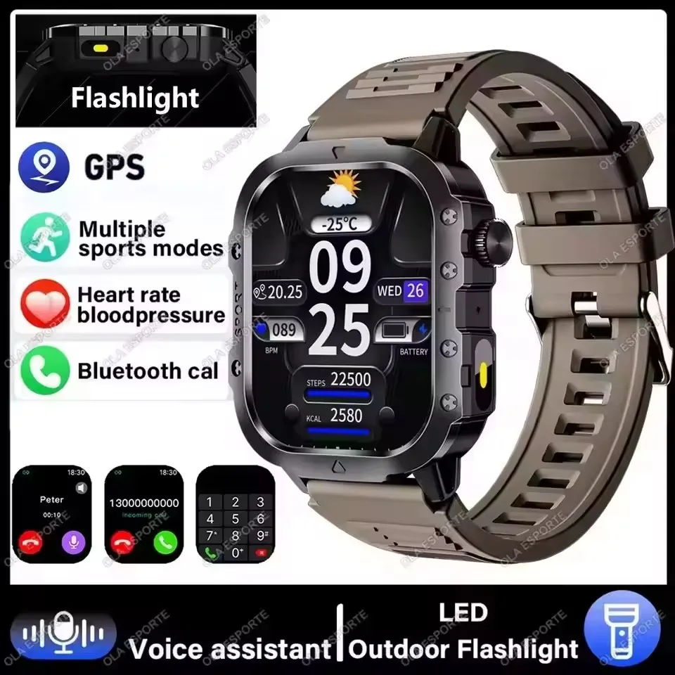 Smartwatch militarny GPS z Bluetooth i monitorem zdrowia New brownish