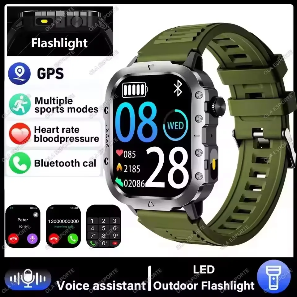 Smartwatch militarny GPS z Bluetooth i monitorem zdrowia Zielony