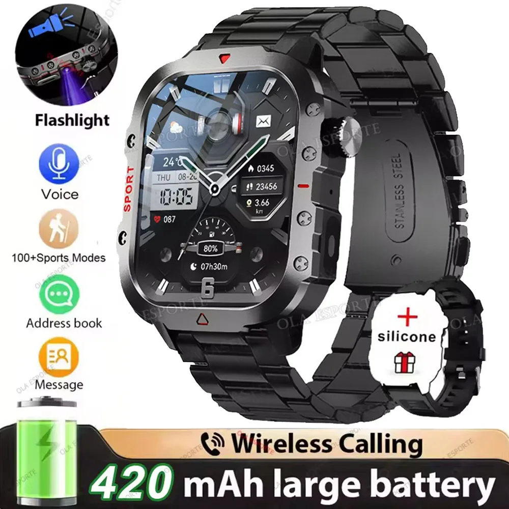 Smartwatch militarny męski z GPS, AMOLED i Bluetooth 2.01 bk22szstrap