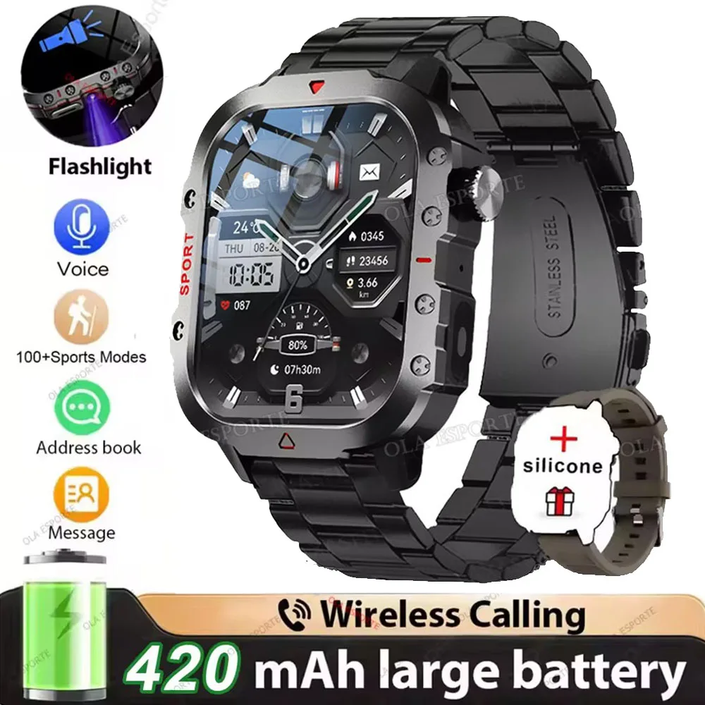 Smartwatch militarny męski z GPS, AMOLED i Bluetooth 2.01 br22bkszstrap