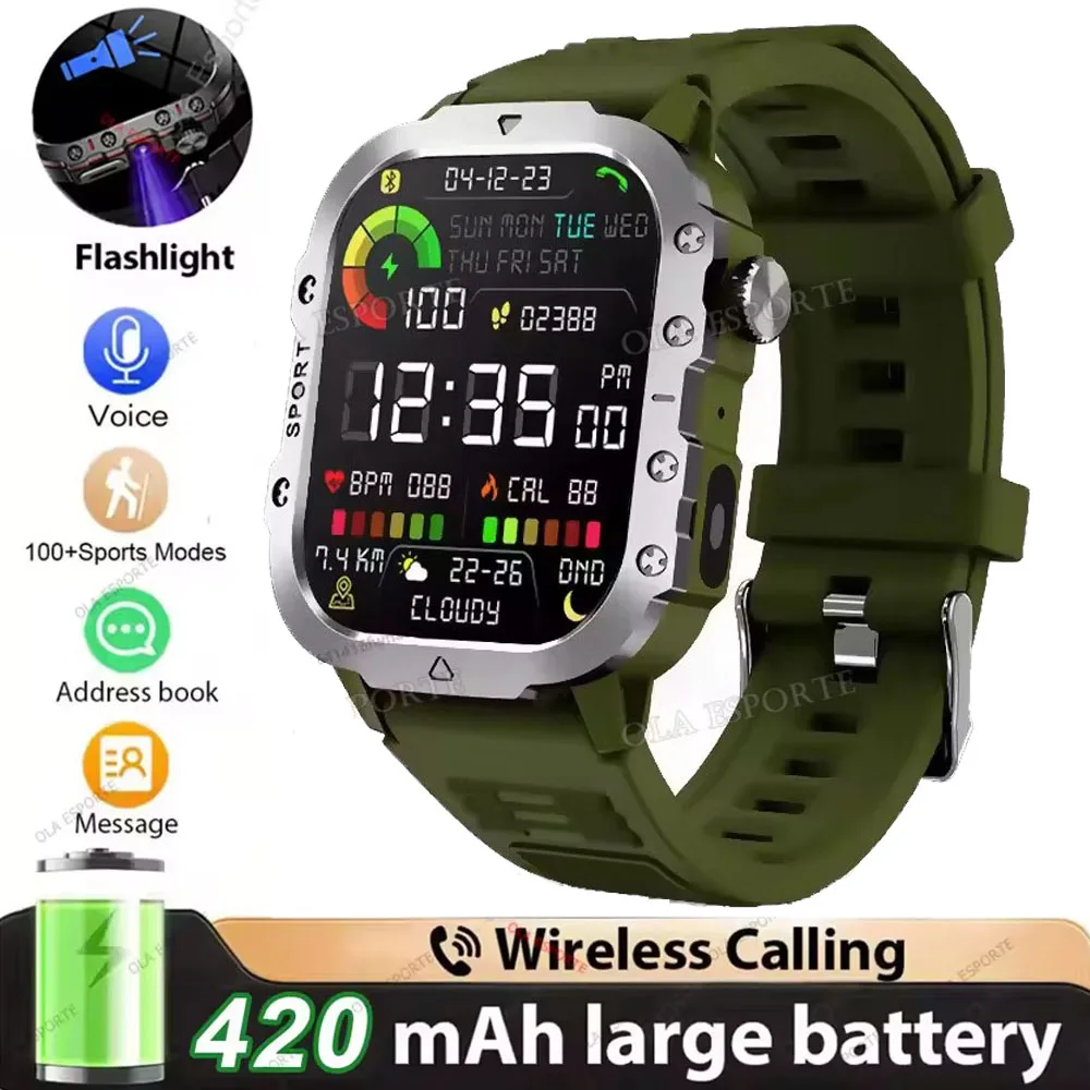 Smartwatch militarny męski z GPS, AMOLED i Bluetooth Zielony
