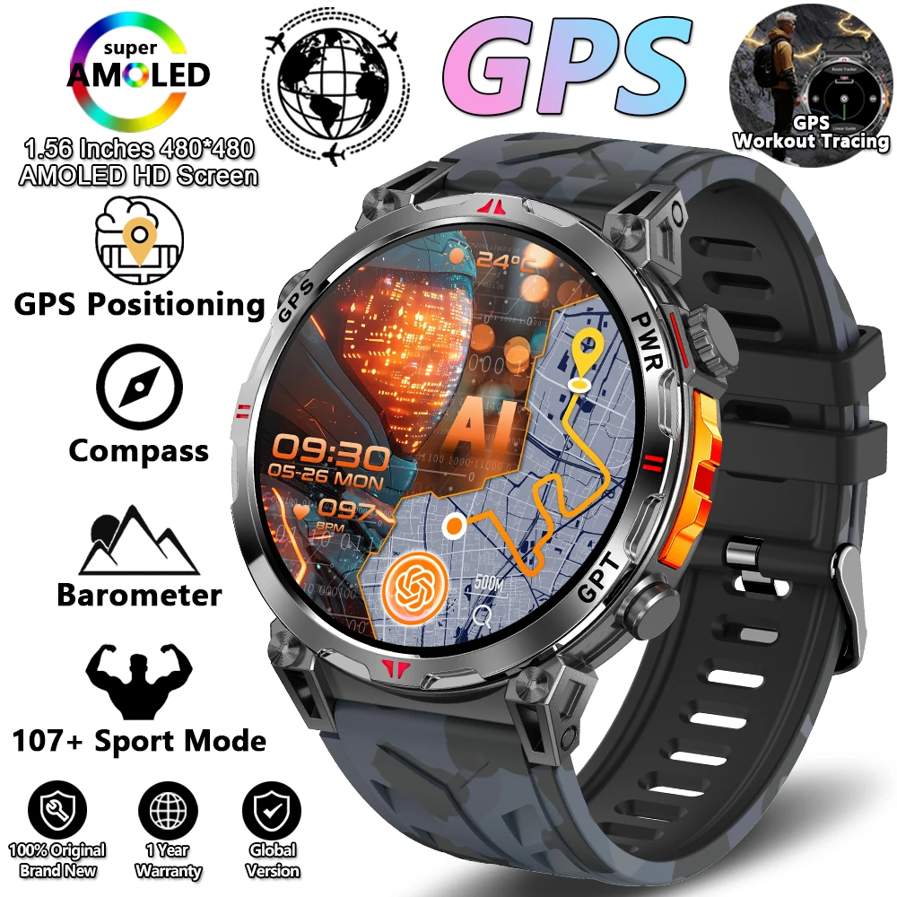 Wojskowy smartwatch outdoor z GPS, kompasem i barometrem 5ATM Niebieski