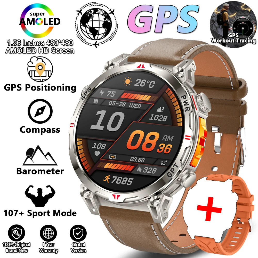 Wojskowy smartwatch outdoor z GPS, kompasem i barometrem 5ATM Brązowy