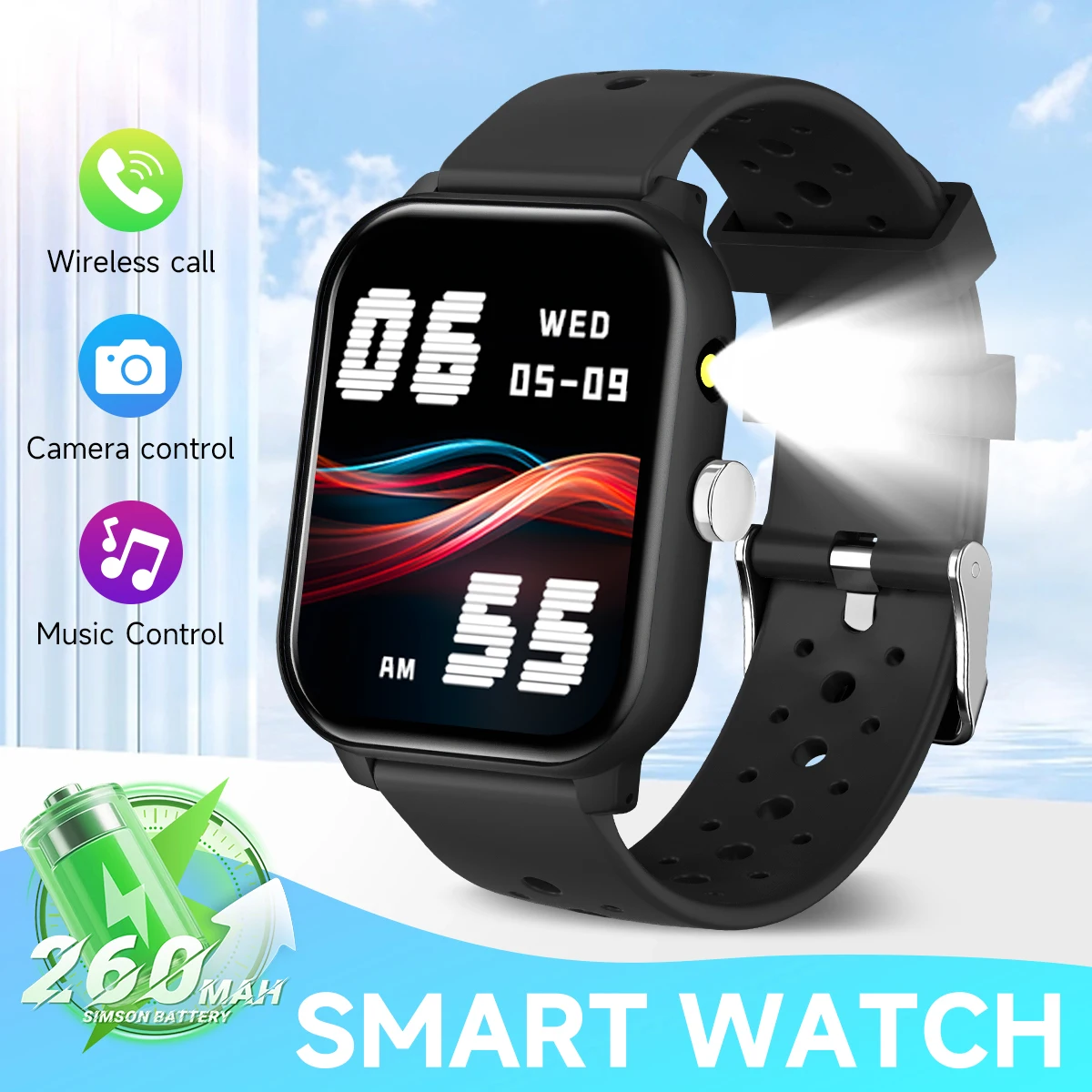 Smartwatch sportowy z ekranem 1.83 cala i rozmowami Bluetooth Czarny