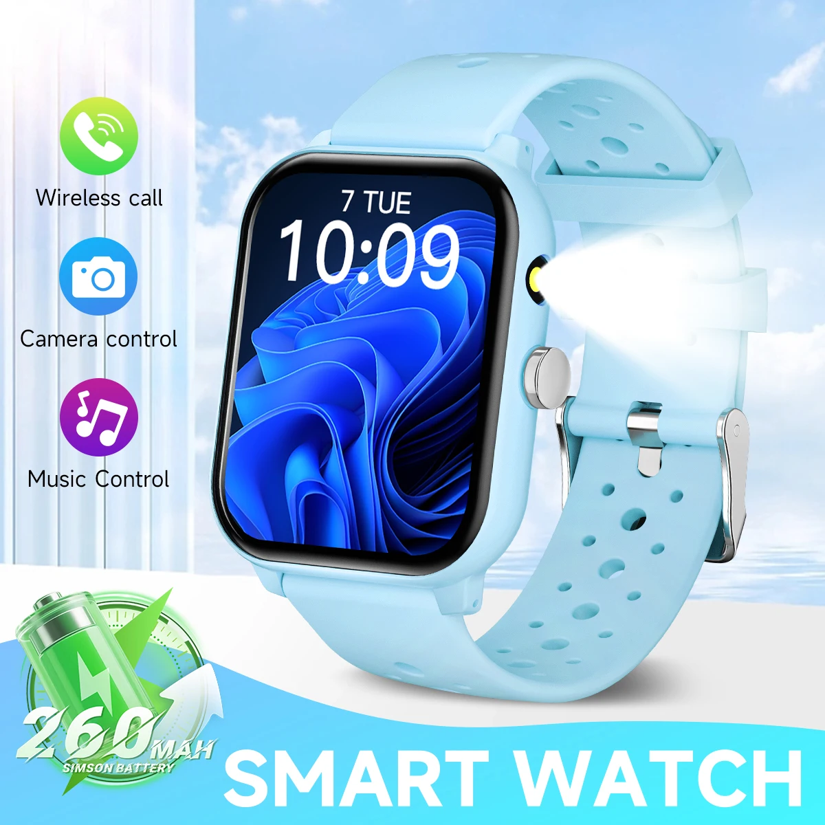 Smartwatch sportowy z ekranem 1.83 cala i rozmowami Bluetooth Lightblue dd