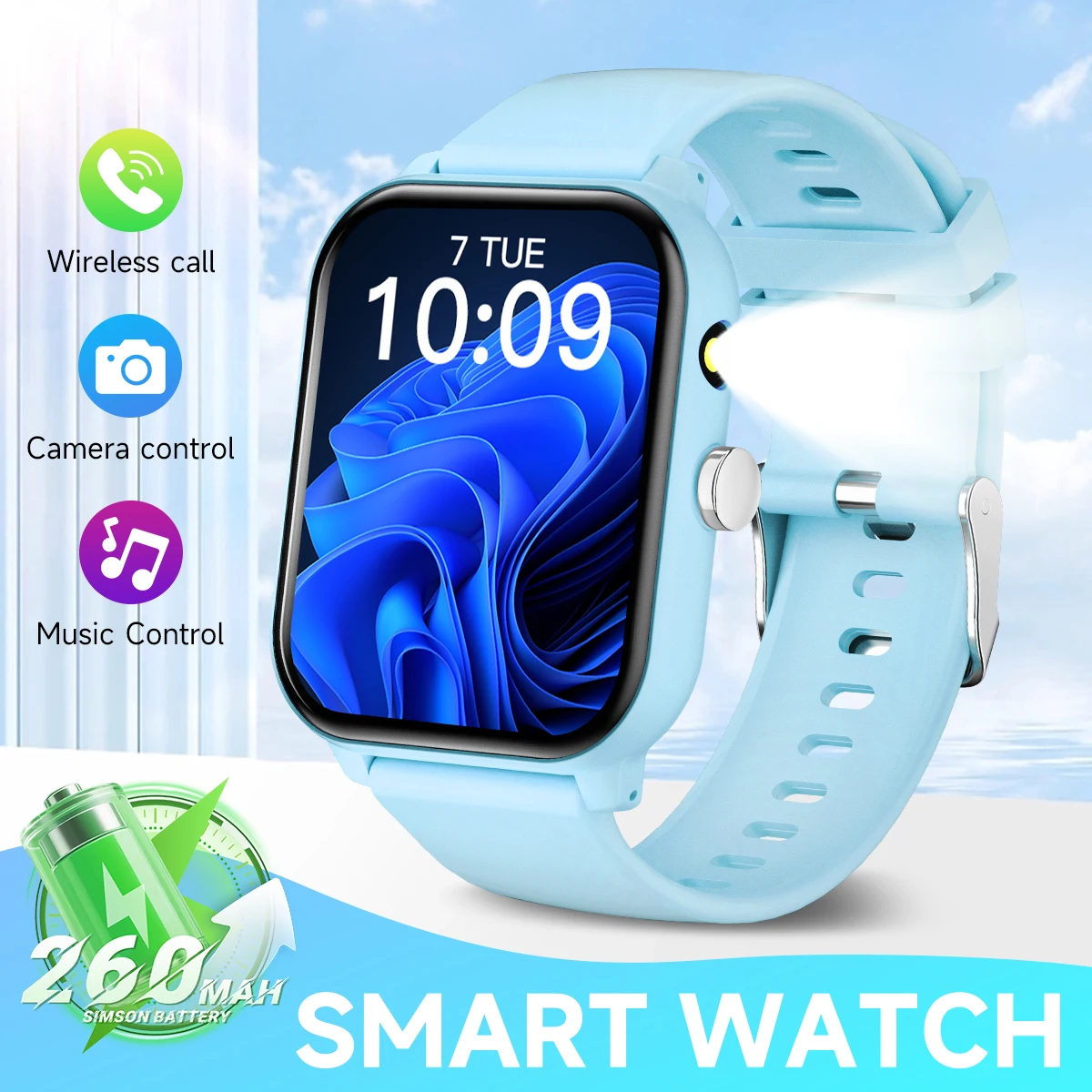 Smartwatch sportowy z ekranem 1.83 cala i rozmowami Bluetooth Lightblue
