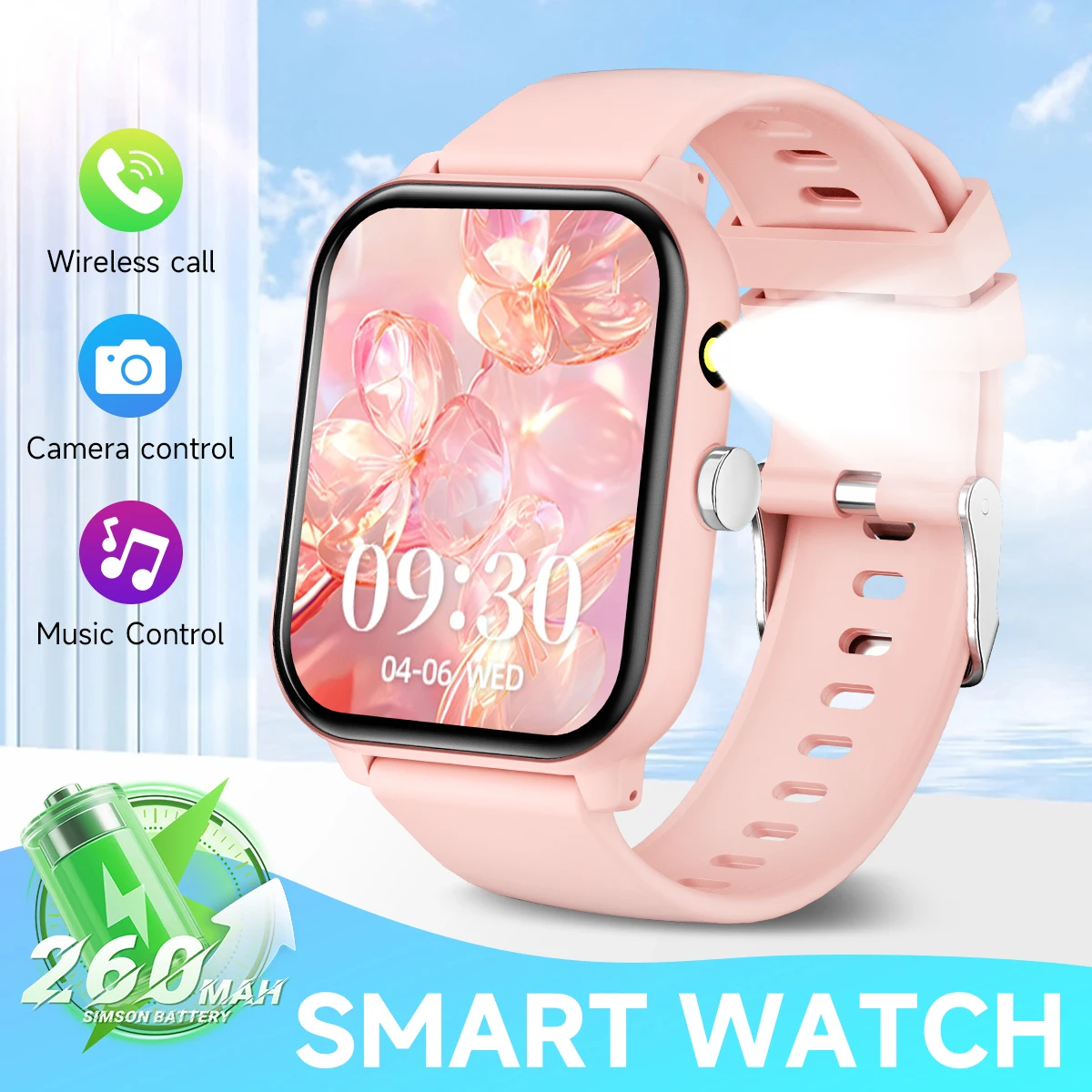 Smartwatch sportowy z ekranem 1.83 cala i rozmowami Bluetooth Różowy