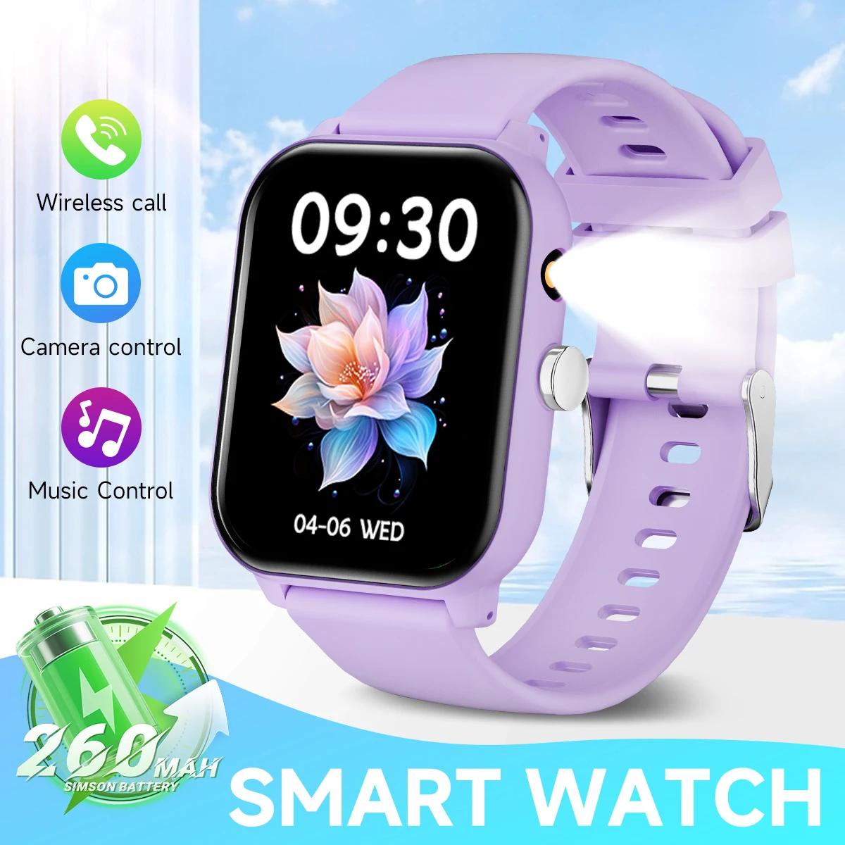 Smartwatch sportowy z ekranem 1.83 cala i rozmowami Bluetooth Fioletowy