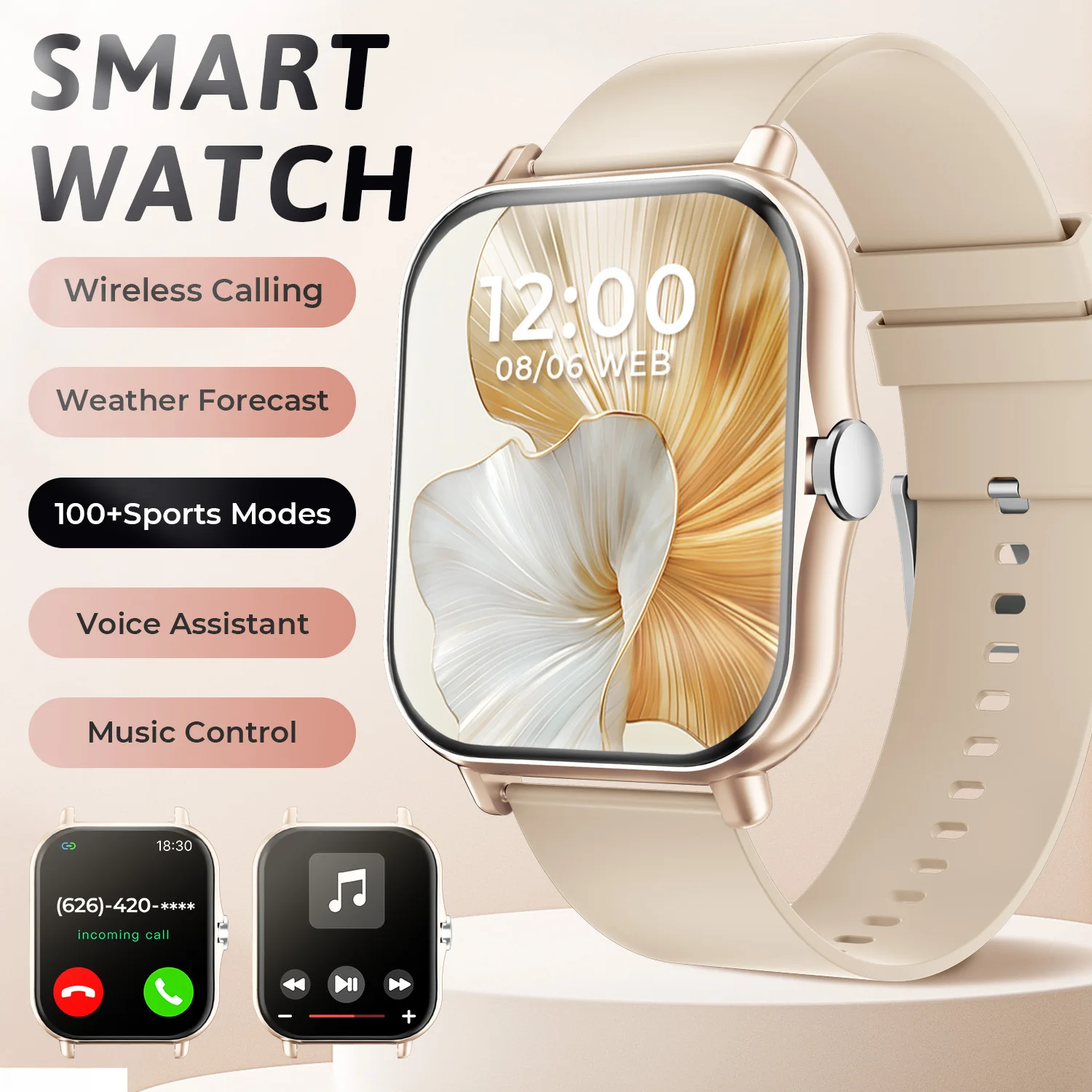 Smartwatch sportowy z pomiarem tętna i snu Złoty