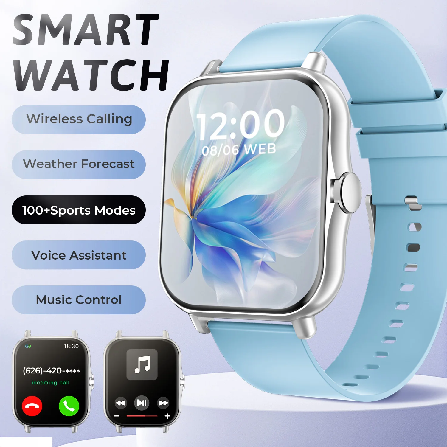 Smartwatch sportowy z pomiarem tętna i snu Niebieski