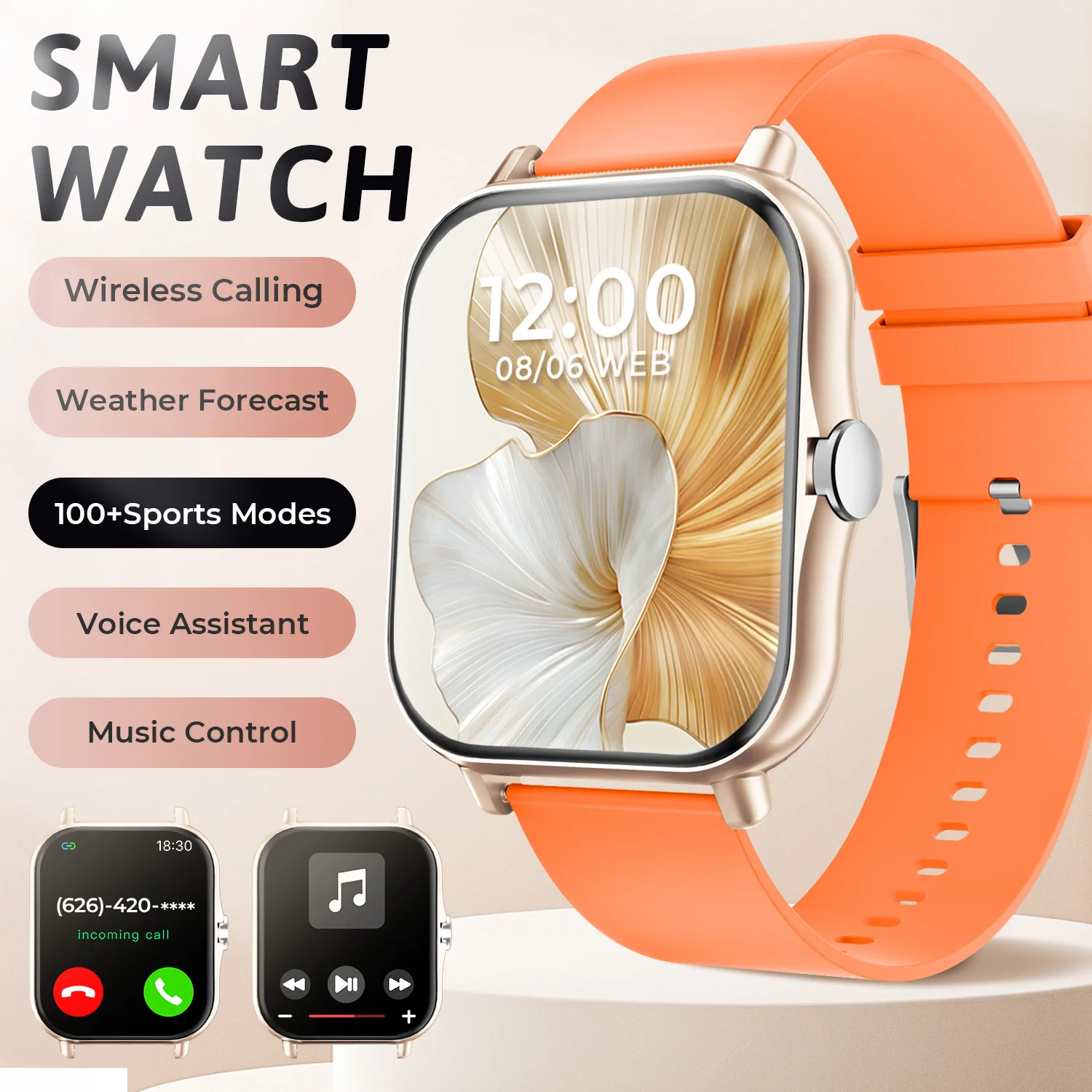 Smartwatch sportowy z pomiarem tętna i snu Pomarańczowy