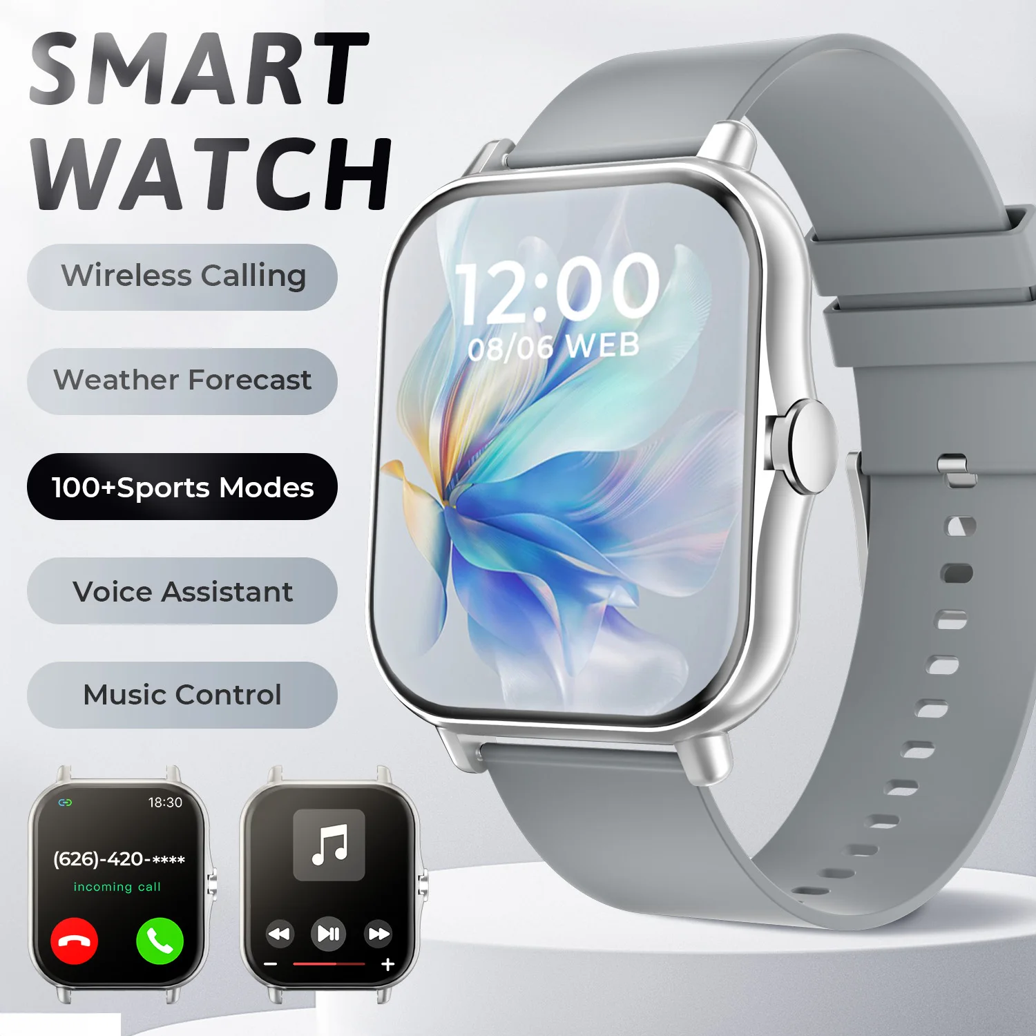 Smartwatch sportowy z pomiarem tętna i snu Srebrny