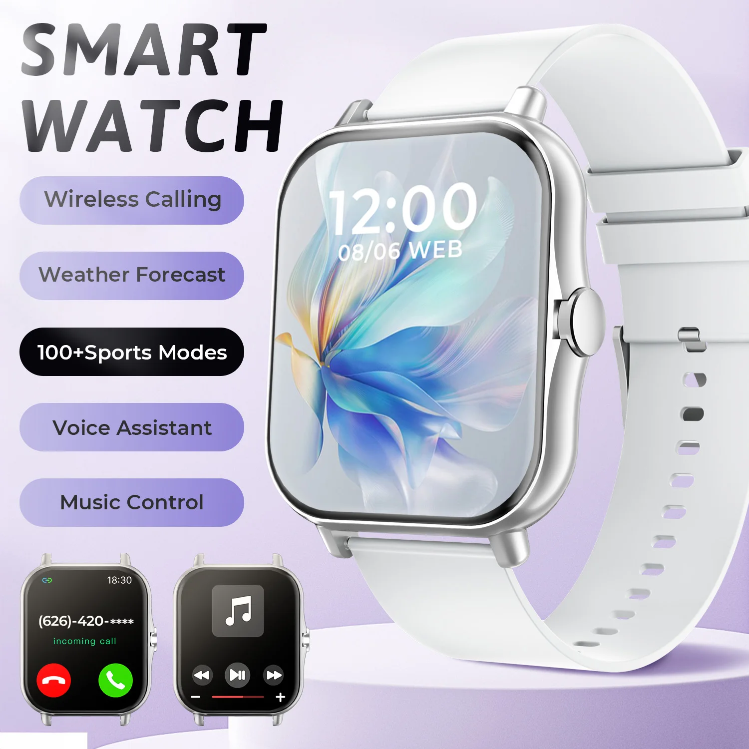 Smartwatch sportowy z pomiarem tętna i snu Biały